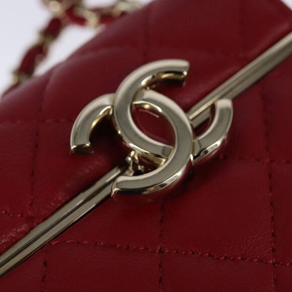 CHANEL Small Box Matelasse Chain Pouch Lamb Skin Red CC Auth - Picture 9 of 15